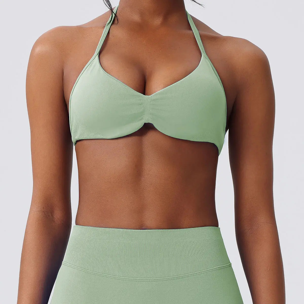 Deideiap Halter Gym Sports Bra Casual Comfy Breathable Backless Padded Gym Workout Bra Women Seamless Crop Tank Tops Low Bra Gym Fitness Strength Training Bra