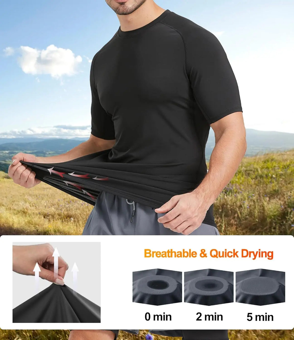 Men'S 5-Pack Crew Neck Plain Compression Shirts - Short Sleeve/Sleeveless Breathable Workout Top, Base Layer Sporty Sports Tops, Summer Gym Training Activewear for Fitness