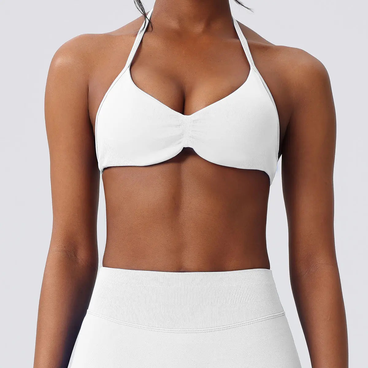 Deideiap Halter Gym Sports Bra Casual Comfy Breathable Backless Padded Gym Workout Bra Women Seamless Crop Tank Tops Low Bra Gym Fitness Strength Training Bra