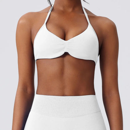 Deideiap Halter Gym Sports Bra Casual Comfy Breathable Backless Padded Gym Workout Bra Women Seamless Crop Tank Tops Low Bra Gym Fitness Strength Training Bra