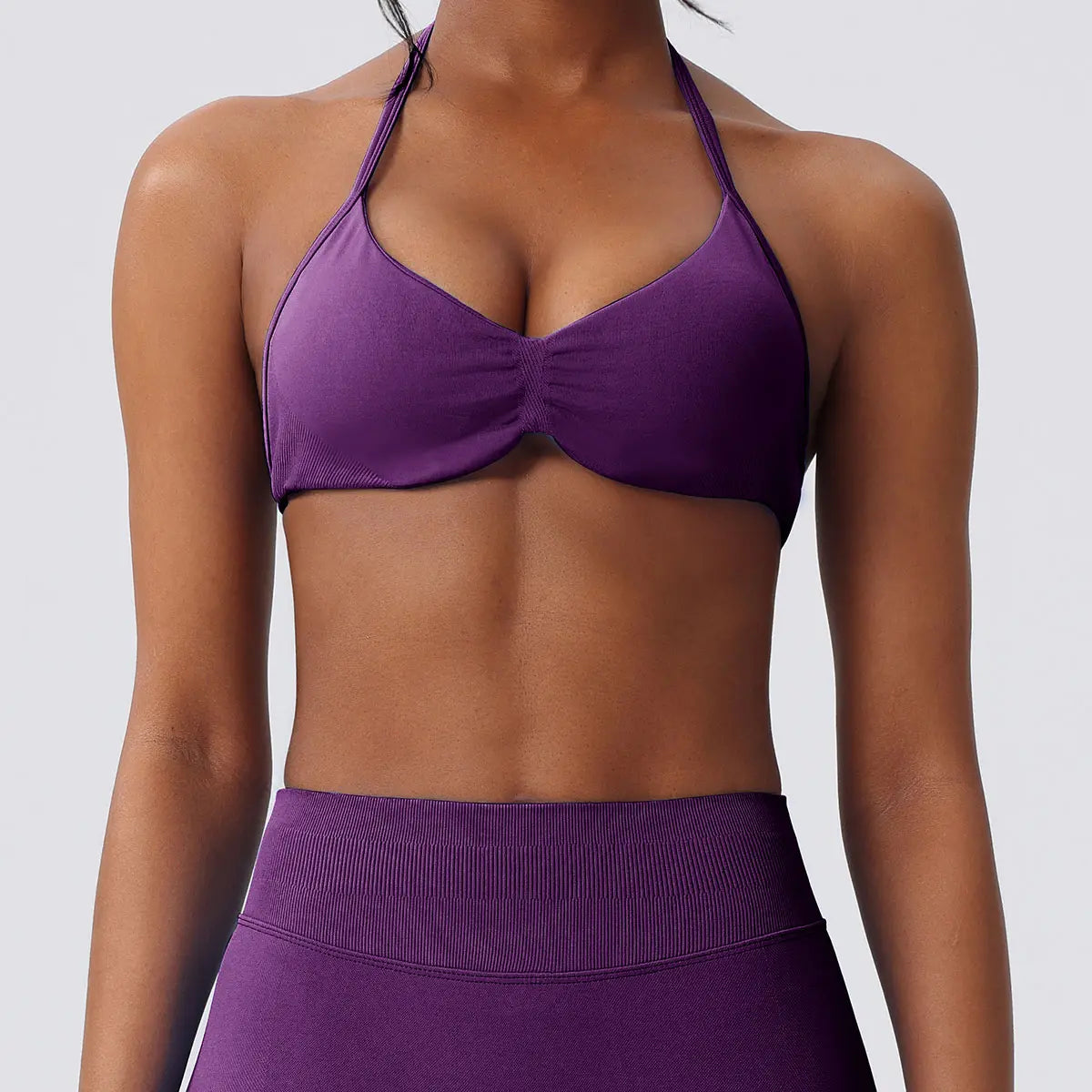 Deideiap Halter Gym Sports Bra Casual Comfy Breathable Backless Padded Gym Workout Bra Women Seamless Crop Tank Tops Low Bra Gym Fitness Strength Training Bra