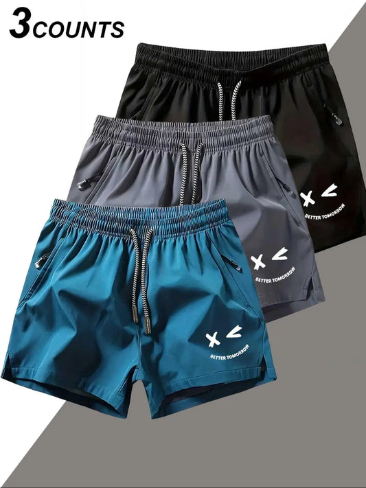 Men'S Plain Zipper Pocket Gym Shorts, Casual Sport Shorts, Casual Breathable Quick Drying Shorts for Summer, Men'S Bottoms for Beach Vacation, Athletic Shorts, Running Workout Shorts, Drawstring Shorts, Breathable Fitness Shorts
