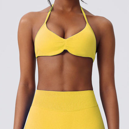 Deideiap Halter Gym Sports Bra Casual Comfy Breathable Backless Padded Gym Workout Bra Women Seamless Crop Tank Tops Low Bra Gym Fitness Strength Training Bra