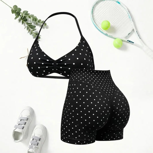 Women'S Seamless Yoga , 2-Piece Gym Shorts & Sports Bra Workout Outfit, High-Waisted Fitness Sportswear, Exercise Activewear for Women Gym Yoga Outfits Activewear Look Stretch Activewear Shorts Fitness Seamless Design Summer Open Back Sport Bra
