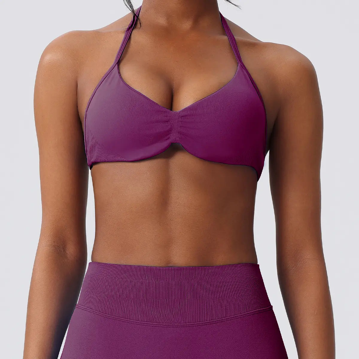 Deideiap Halter Gym Sports Bra Casual Comfy Breathable Backless Padded Gym Workout Bra Women Seamless Crop Tank Tops Low Bra Gym Fitness Strength Training Bra