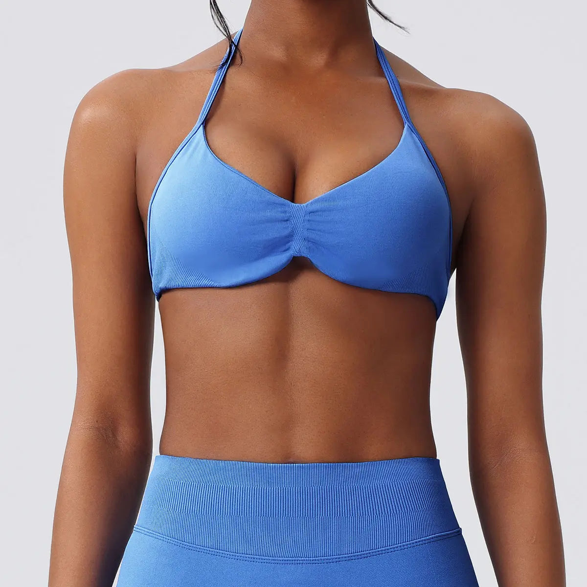 Deideiap Halter Gym Sports Bra Casual Comfy Breathable Backless Padded Gym Workout Bra Women Seamless Crop Tank Tops Low Bra Gym Fitness Strength Training Bra