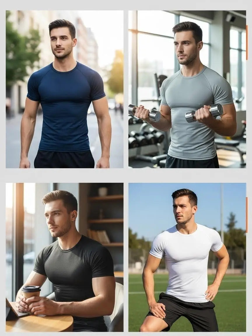 Men'S 5-Pack Crew Neck Plain Compression Shirts - Short Sleeve/Sleeveless Breathable Workout Top, Base Layer Sporty Sports Tops, Summer Gym Training Activewear for Fitness