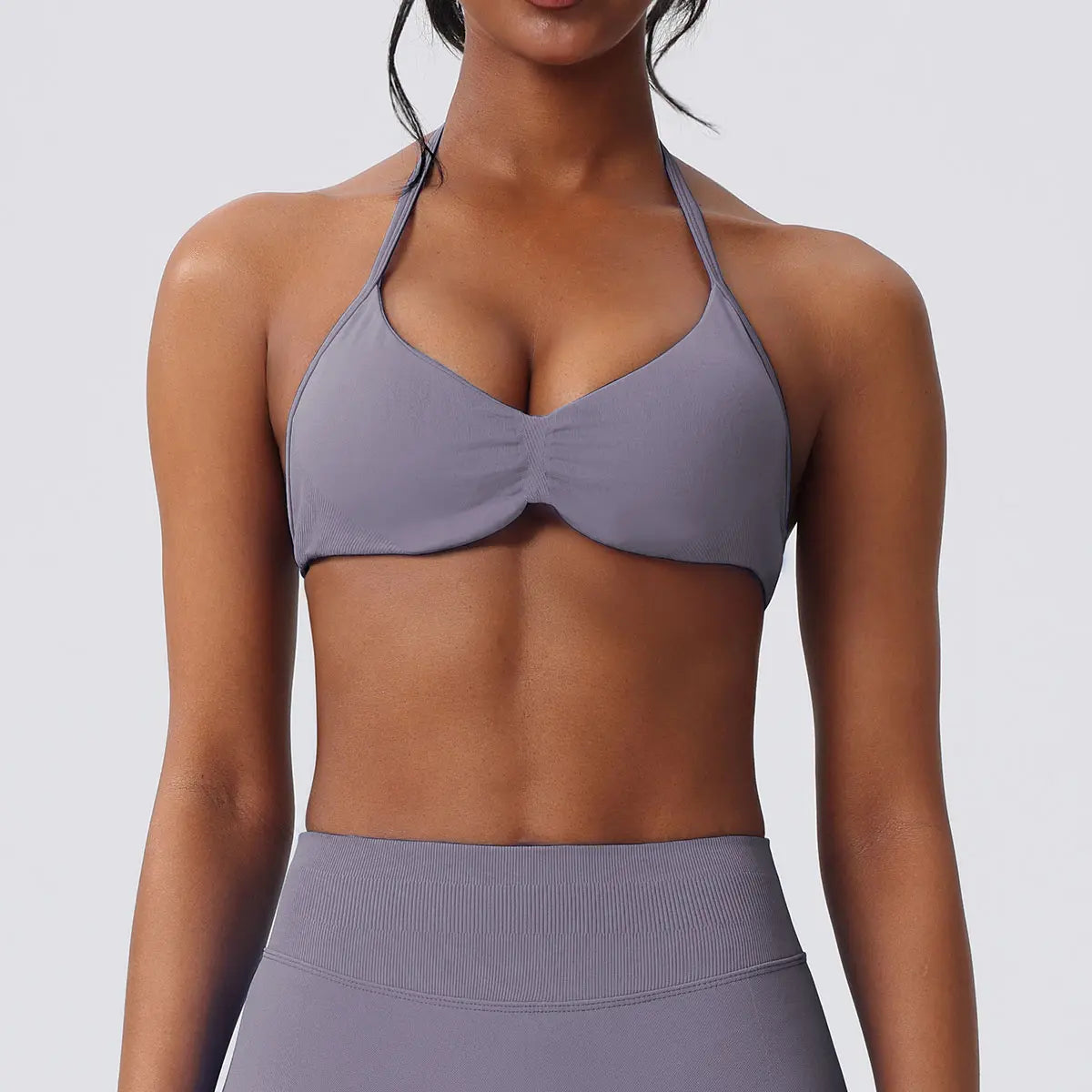 Deideiap Halter Gym Sports Bra Casual Comfy Breathable Backless Padded Gym Workout Bra Women Seamless Crop Tank Tops Low Bra Gym Fitness Strength Training Bra