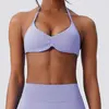 Deideiap Halter Gym Sports Bra Casual Comfy Breathable Backless Padded Gym Workout Bra Women Seamless Crop Tank Tops Low Bra Gym Fitness Strength Training Bra