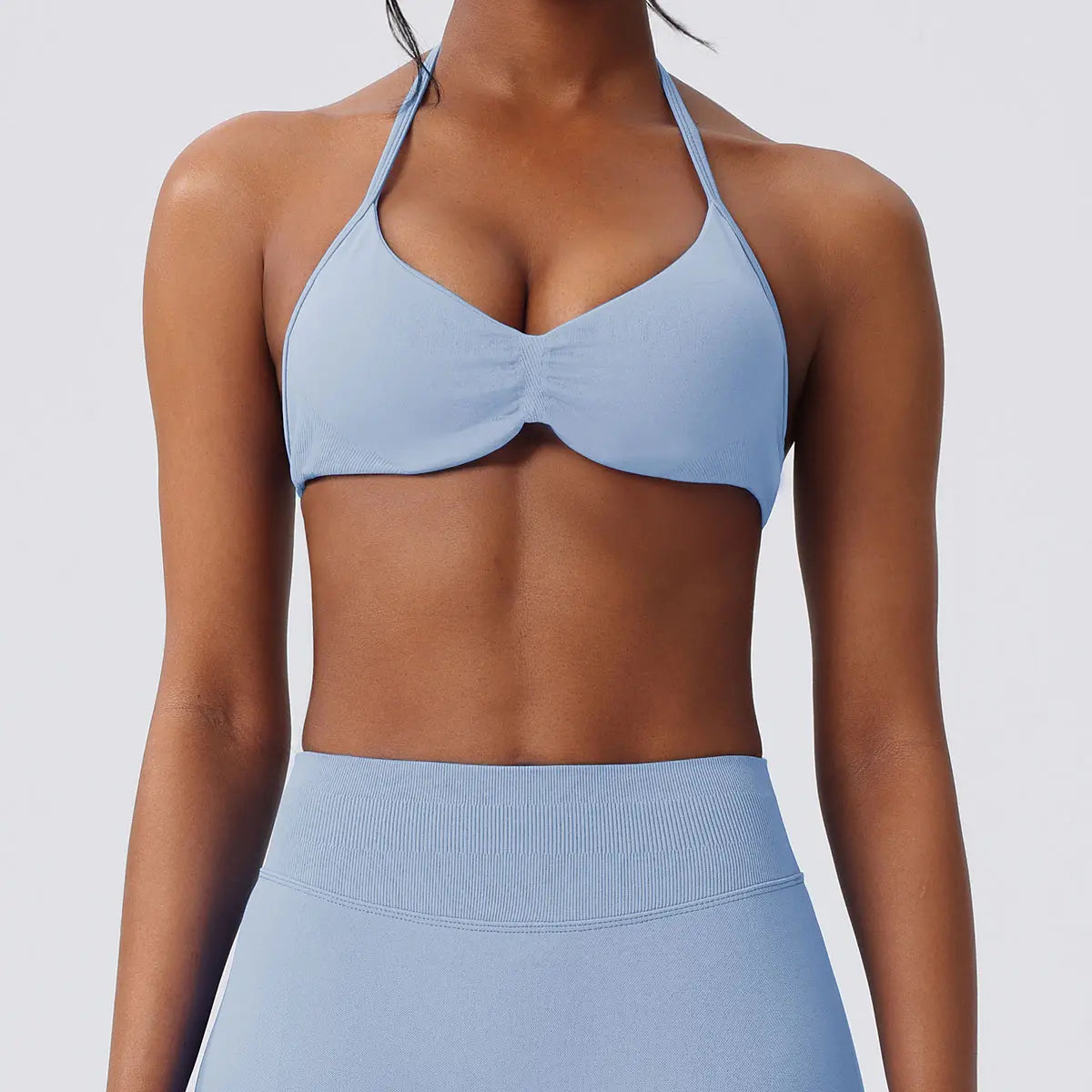 Deideiap Halter Gym Sports Bra Casual Comfy Breathable Backless Padded Gym Workout Bra Women Seamless Crop Tank Tops Low Bra Gym Fitness Strength Training Bra