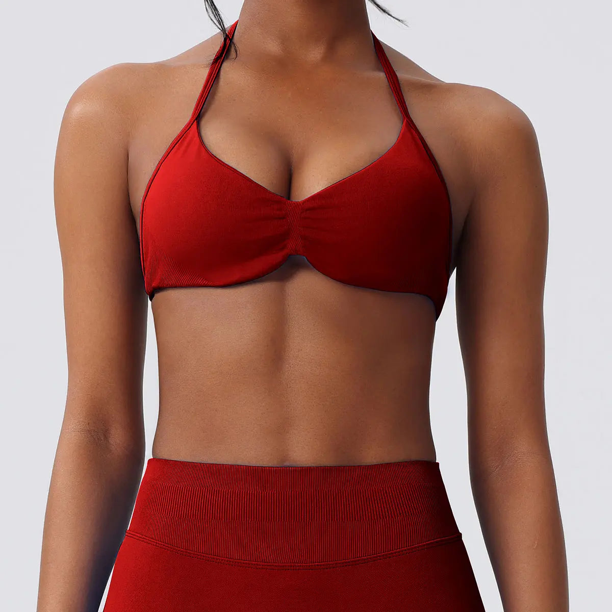 Deideiap Halter Gym Sports Bra Casual Comfy Breathable Backless Padded Gym Workout Bra Women Seamless Crop Tank Tops Low Bra Gym Fitness Strength Training Bra