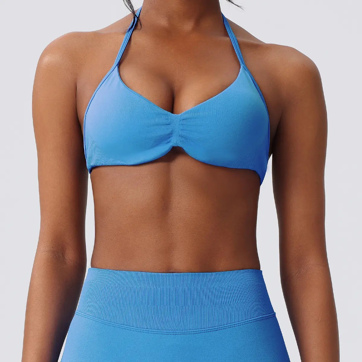 Deideiap Halter Gym Sports Bra Casual Comfy Breathable Backless Padded Gym Workout Bra Women Seamless Crop Tank Tops Low Bra Gym Fitness Strength Training Bra