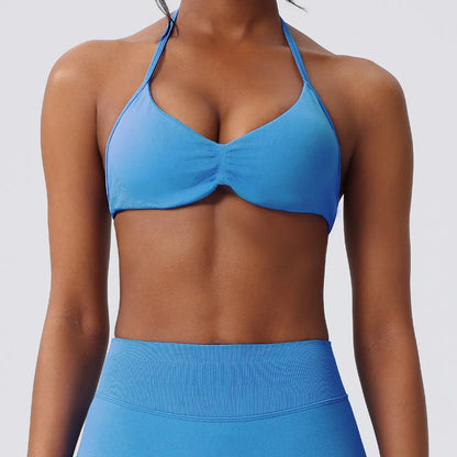 Deideiap Halter Gym Sports Bra Casual Comfy Breathable Backless Padded Gym Workout Bra Women Seamless Crop Tank Tops Low Bra Gym Fitness Strength Training Bra