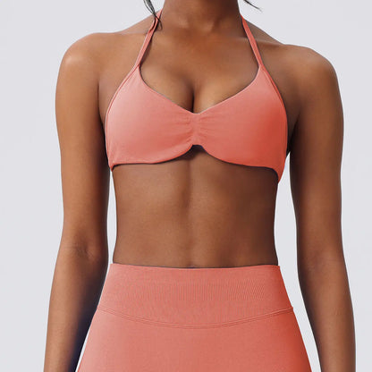 Deideiap Halter Gym Sports Bra Casual Comfy Breathable Backless Padded Gym Workout Bra Women Seamless Crop Tank Tops Low Bra Gym Fitness Strength Training Bra