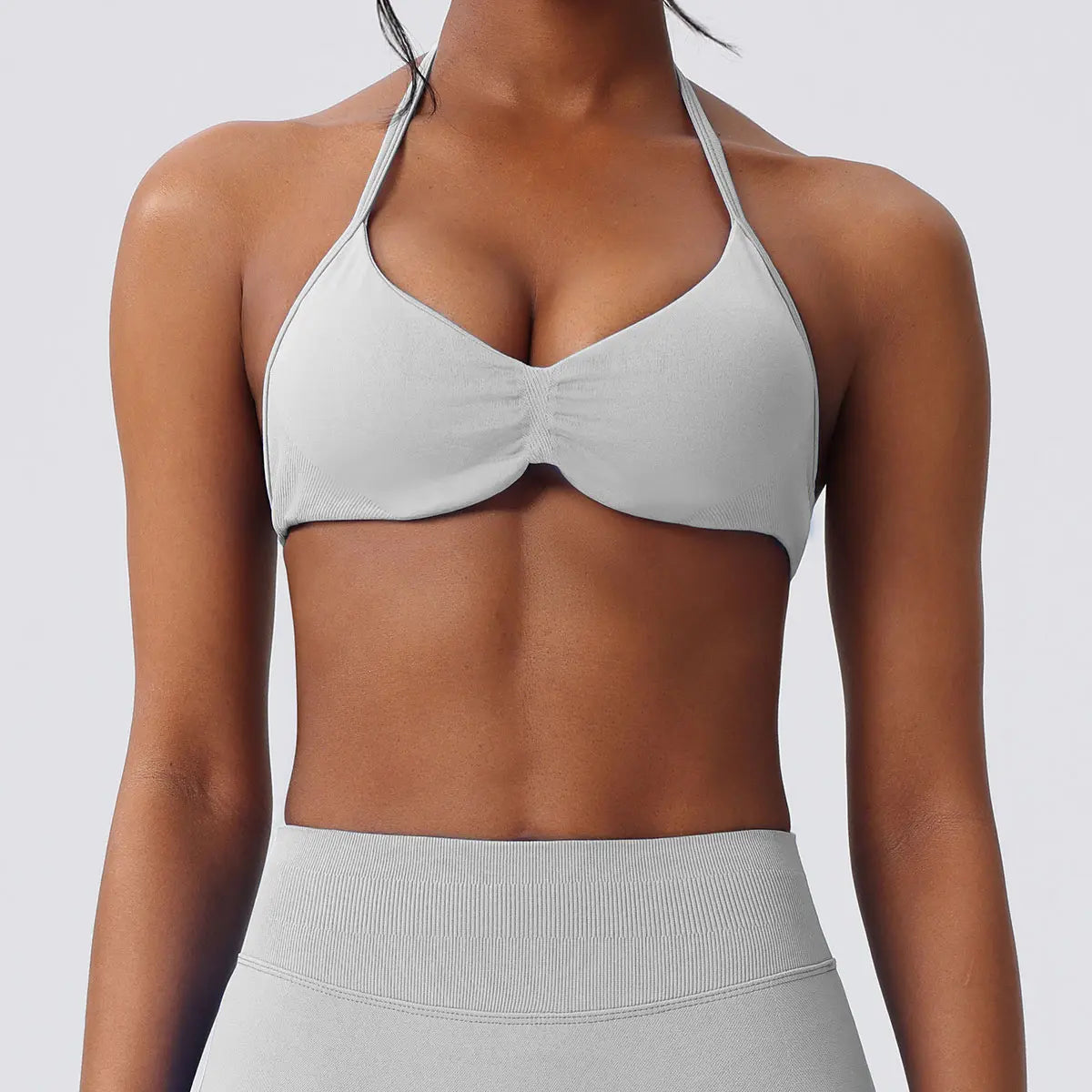 Deideiap Halter Gym Sports Bra Casual Comfy Breathable Backless Padded Gym Workout Bra Women Seamless Crop Tank Tops Low Bra Gym Fitness Strength Training Bra