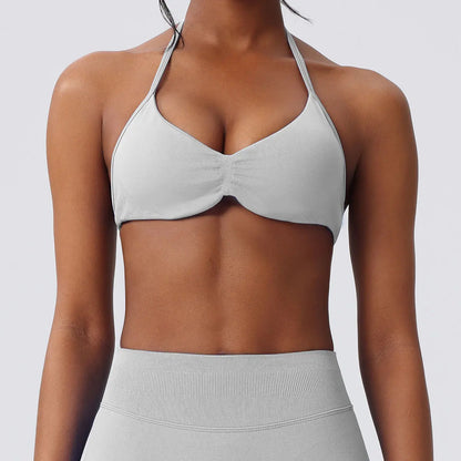 Deideiap Halter Gym Sports Bra Casual Comfy Breathable Backless Padded Gym Workout Bra Women Seamless Crop Tank Tops Low Bra Gym Fitness Strength Training Bra