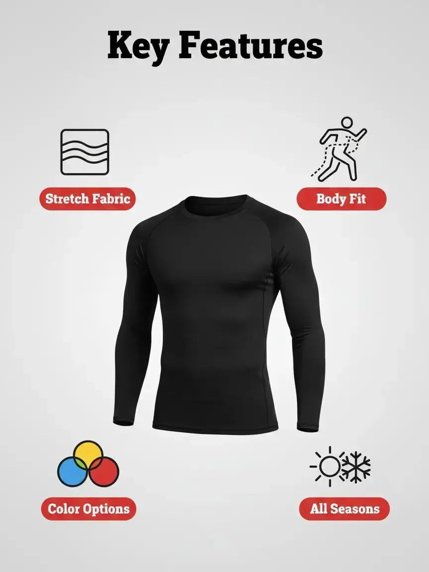 Men'S 5-Piece Compression Sportswear Set Short & Long Sleeve Baselayer Shirts Black White Navy for High-Intensity Workout Training
