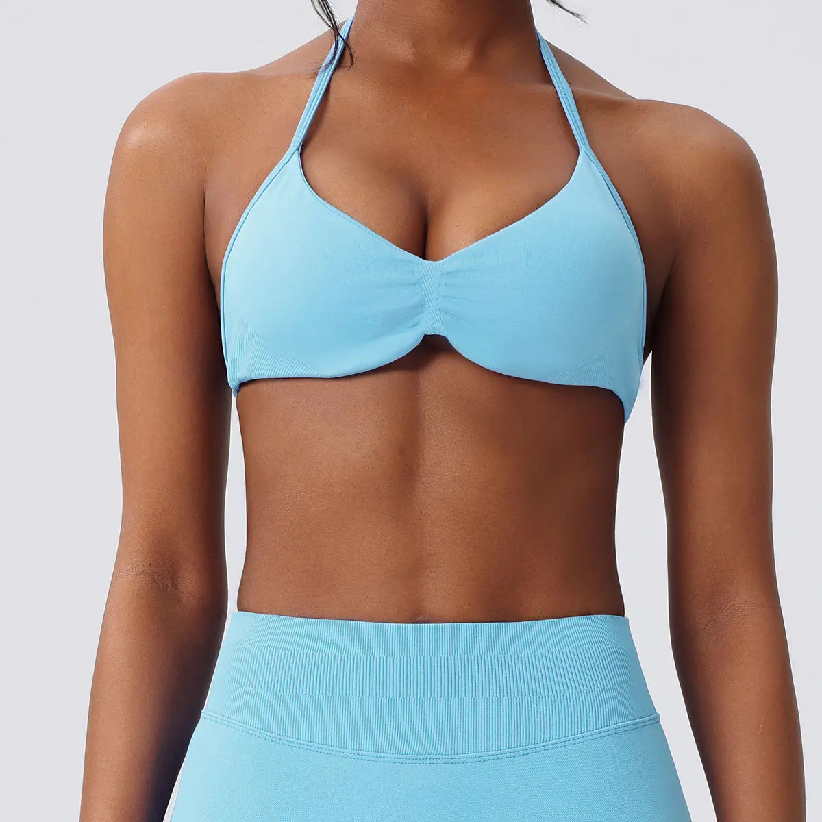 Deideiap Halter Gym Sports Bra Casual Comfy Breathable Backless Padded Gym Workout Bra Women Seamless Crop Tank Tops Low Bra Gym Fitness Strength Training Bra