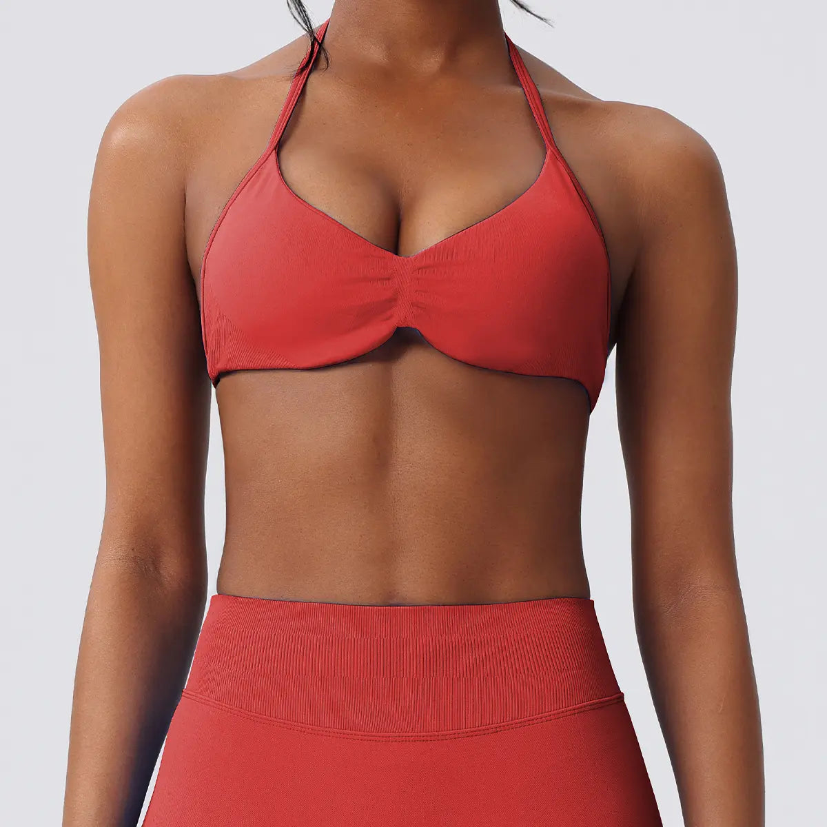 Deideiap Halter Gym Sports Bra Casual Comfy Breathable Backless Padded Gym Workout Bra Women Seamless Crop Tank Tops Low Bra Gym Fitness Strength Training Bra