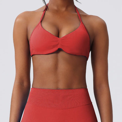 Deideiap Halter Gym Sports Bra Casual Comfy Breathable Backless Padded Gym Workout Bra Women Seamless Crop Tank Tops Low Bra Gym Fitness Strength Training Bra