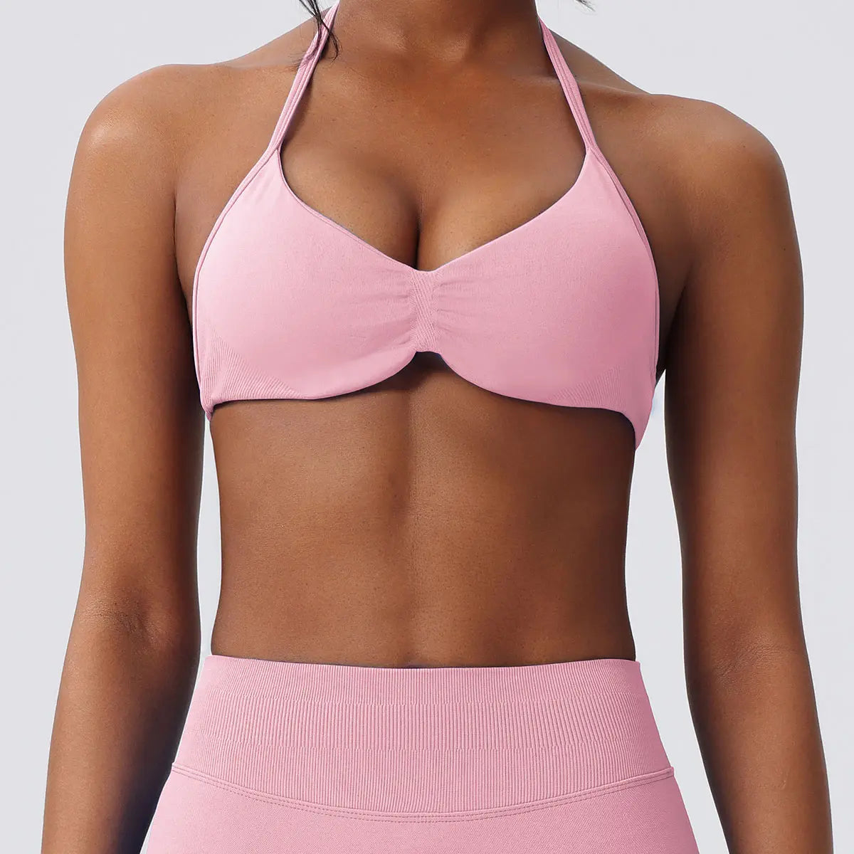 Deideiap Halter Gym Sports Bra Casual Comfy Breathable Backless Padded Gym Workout Bra Women Seamless Crop Tank Tops Low Bra Gym Fitness Strength Training Bra