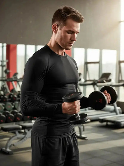 Men'S 5-Piece Compression Sportswear Set Short & Long Sleeve Baselayer Shirts Black White Navy for High-Intensity Workout Training