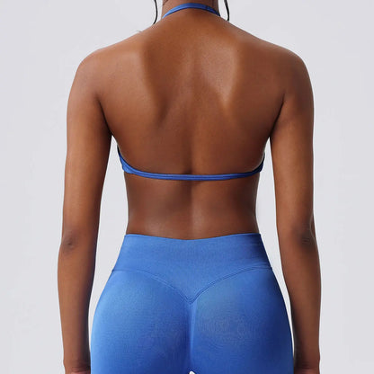Deideiap Halter Gym Sports Bra Casual Comfy Breathable Backless Padded Gym Workout Bra Women Seamless Crop Tank Tops Low Bra Gym Fitness Strength Training Bra